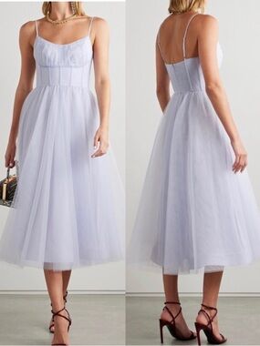 ZIMMERMANN Tulle Corset Bustier Sleeveless Cocktail Midi Dress Baby Blue Large